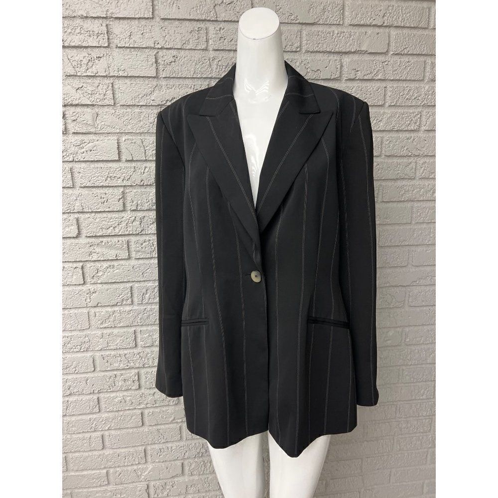 Harve Benard Women Black Pinstripe One Button Blazer Size 16